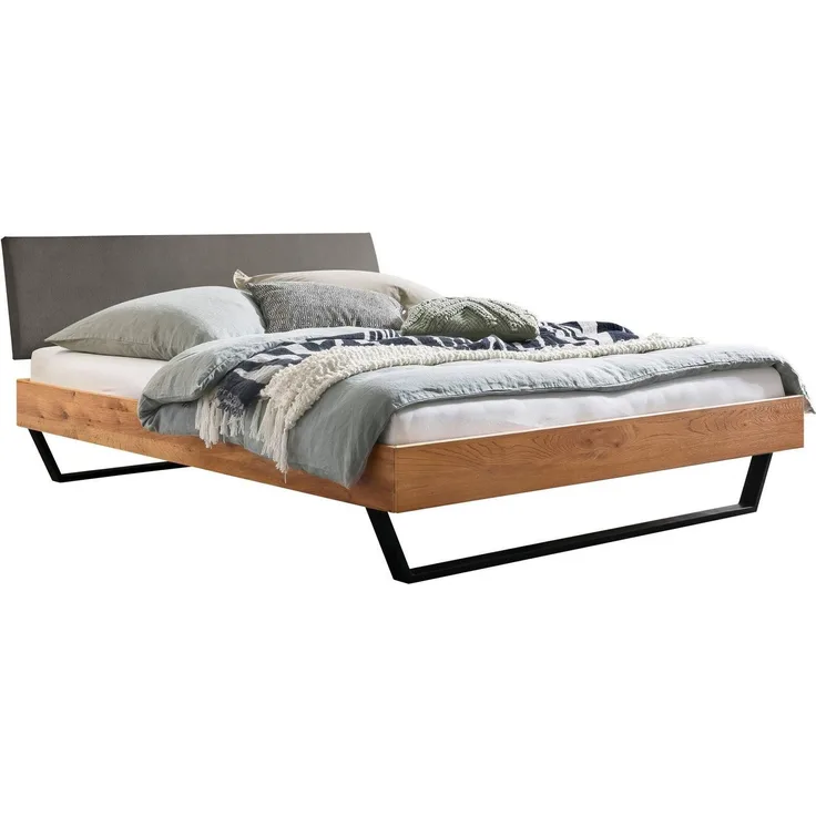 Hasena Massivholzbett Sariano Wildeiche mit Polster-Kopfteil 160x210 cm, Komforthöhe 25 cm