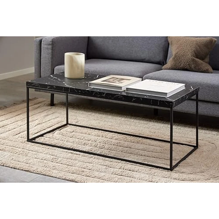 ACTONA GROUP Couchtisch Barossa Wohnzimmertisch, Sofatisch, Kaffeetisch, rechteckig, Steinoptik, schwarze Stahlbeine, Breite 110 cm – Bild 9