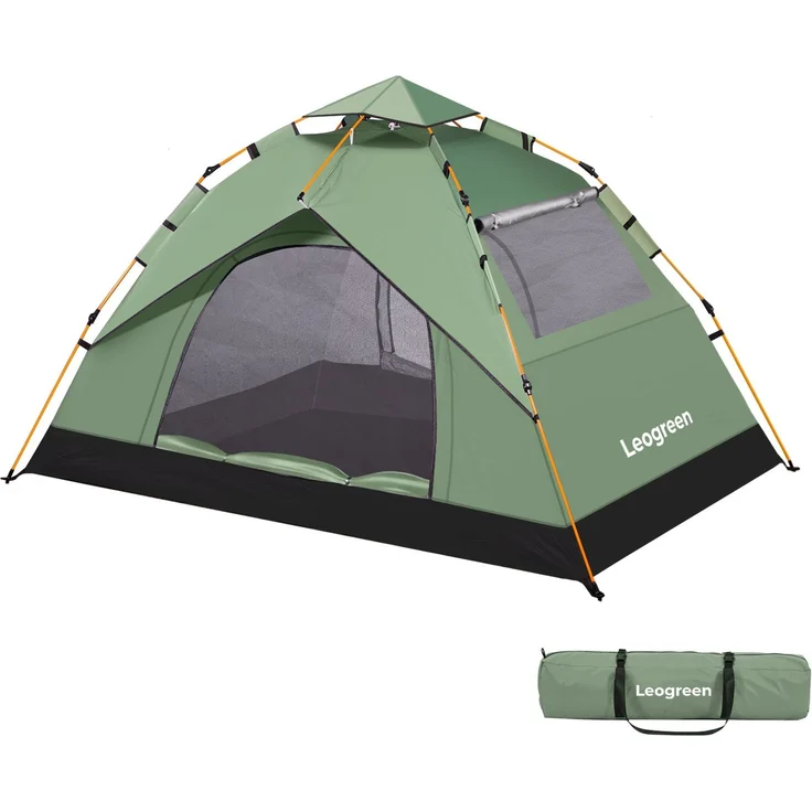 Leogreen Camping Zelt Automatik Kuppelzelt 3-4 Personen, Wurfzelt Sofortzelt Pop Up Strandzelt mit Moskitonetz, Familie Kuppelzelt Wasserdicht Winddicht, Wurfzelt Tunnelzelt Quick Up Zelt – Bild 2