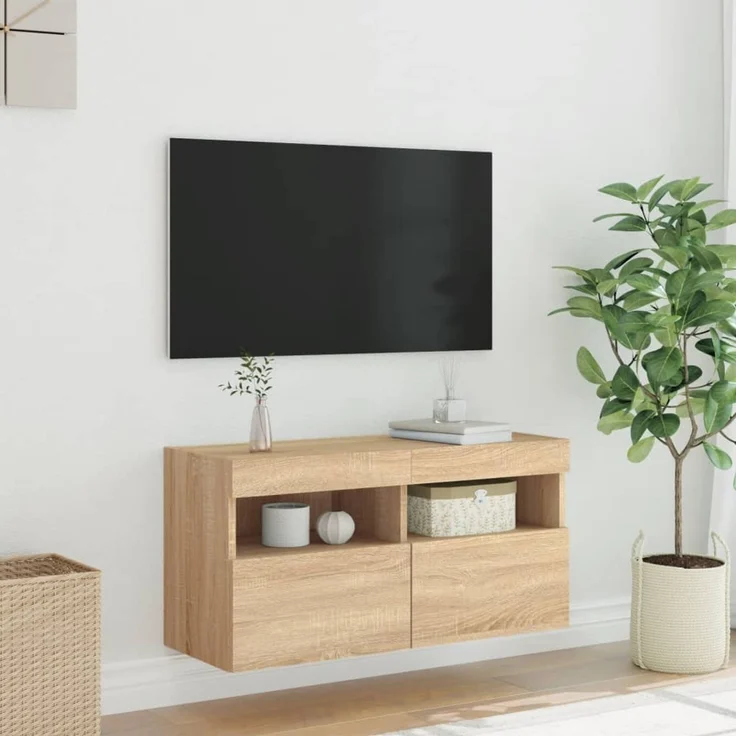 TV-Wandschrank, Fernsehschrank mit LED-Leuchten Sonoma-Eiche 80x30x40 cm – Bild 5