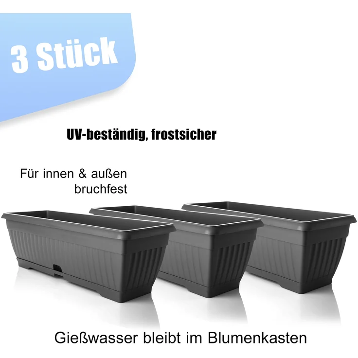 BigDean 3x Blumenkasten Balkon mit Untersetzer - Anthrazit 50 cm Balkonkasten Pflanzkasten Blumenkasten mit Wasserspeicher für Innen- & Außenbereich geeignet - Made in Europe – Bild 6