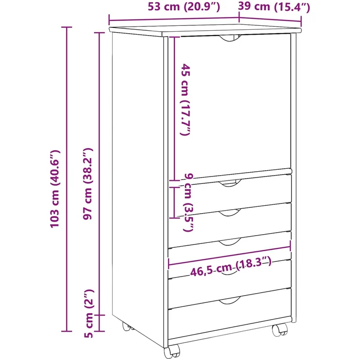 vidaXL Rollschrank MOSS 53 x 39 x 103 cm Massivholz Kiefer Honigbraun 42028368 – Bild 10