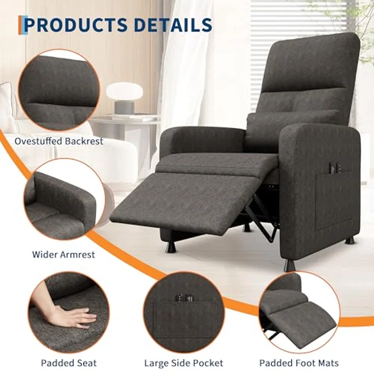 GarveeHome Fernsehsessel Elektrisch Relaxsessel Ruhesessel, massagesessel mit wärmefunktion, Verstellbarer Fernsehsessel mit Fußstütze, Einzelsofa,für Wohnzimmer, Schlafzimmer oder Büro (Braun) – Bild 3