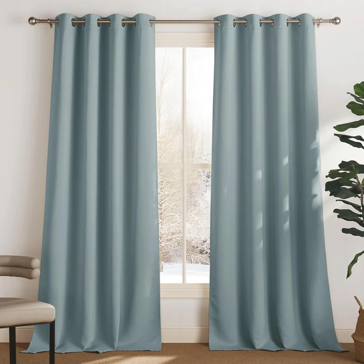 PONY DANCE Wohnzimmer Gardinen Blickdicht Thermovorhang gegen Kälte | 2er Set 230 cm Lang, Graublau, Vorhang Blackout, Kälteschutz, Sichtschutz, UV-Schutz, Ösen, für Schlafzimmer Kinderzimmer