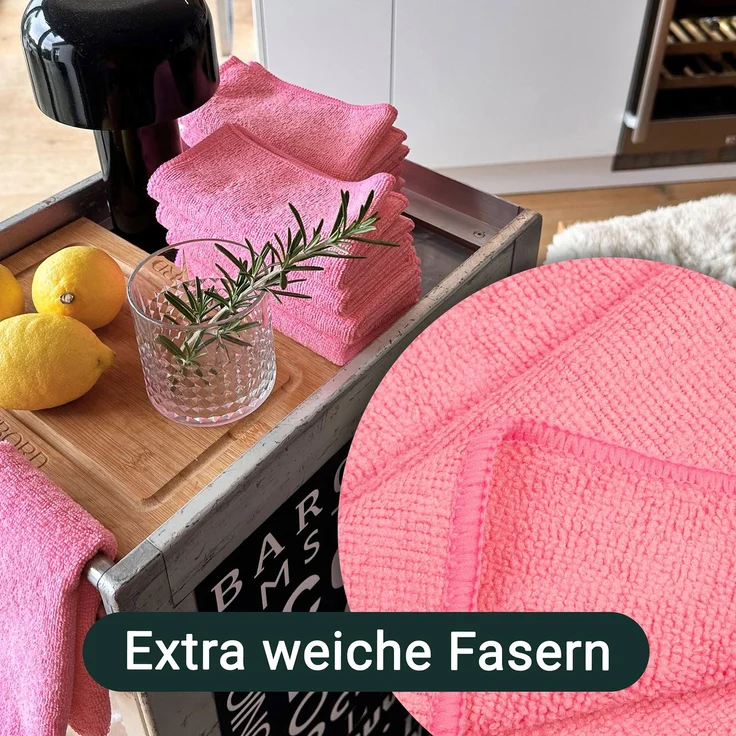 ZOLLNER 10er Set Mikrofasertücher für streifenfreien Glanz, saugstark, rosa – Bild 5