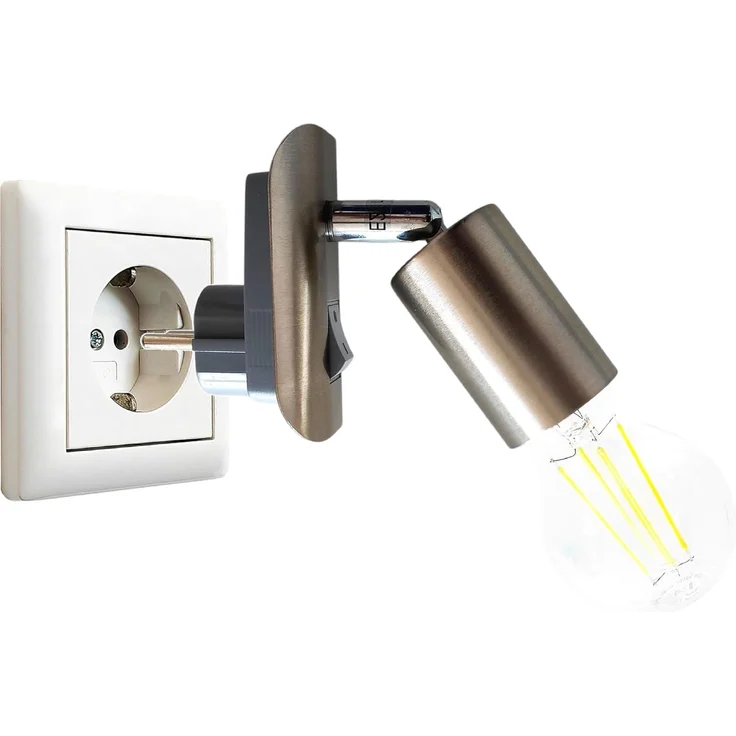 TRANGO LED Steckdosenleuchte, 11-060 LED Steckerleuchte inkl. 1x 8 Watt 3000K warmweiß E27 LED Leuchtmittel in Nickel matt *ANNA*, Wandleuchte, Leselampe, Küchenlampe, Wandleuchte, Leselampe, Küchenlampe, Nachtlicht, Wandlampe – Bild 2