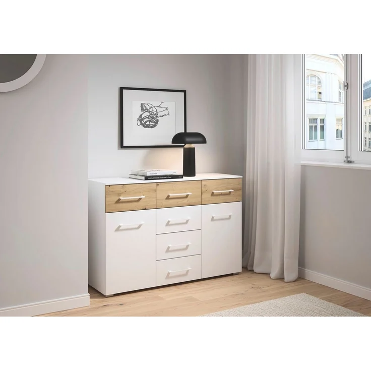 rauch Kombikommode Sideboard Kommode Schubladenkommode Türenkommode BOSTON-EXTRA (B/H/T: 120/81/42 cm), mit 6 geräumigen Schubladen, Einlegeböden verstellbar MADE IN GERMANY – Bild 2