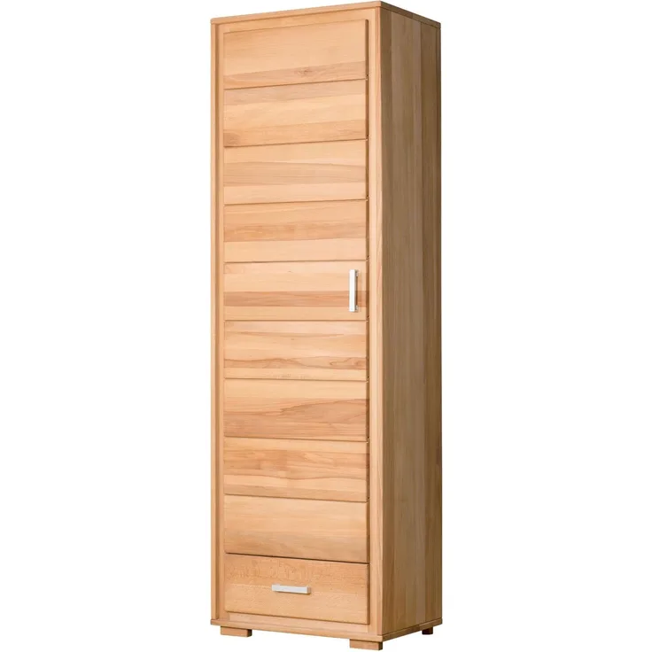 Woodline Dielenschrank 1-türig links Kernbuche Massivholz geölt, Genf Natur, Auszug ohne Softclose 61x40x193 cm