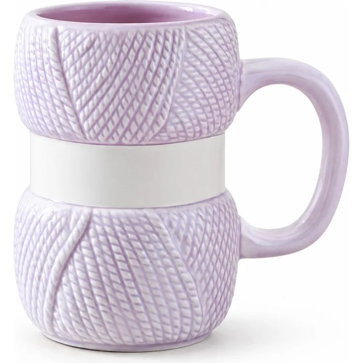Keramik-Kaffeetasse im Wollknäuel-Design Geschenktasse Lila 15 x 15 x 16 cm