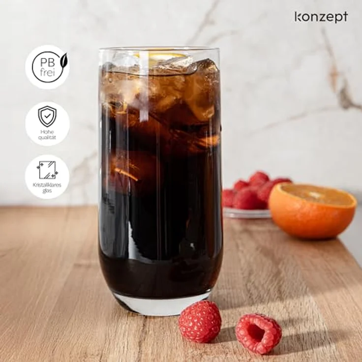 KONZEPT Gläser-Set Trinkgläser Set 6/12-teilig, Transparente 400ml, 6-tlg, Wassergläser Set, Ideal für Saft, Cocktails, Longdrinks, Eiskaffee – Bild 6