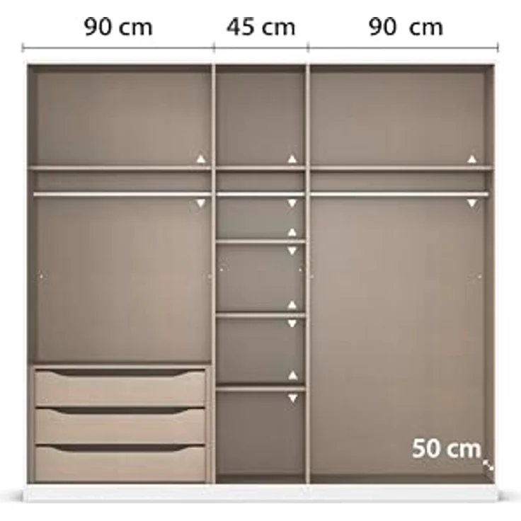 Rauch Möbel Alabama, Kleiderschrank für Schlafzimmer, Kinderzimmer, Wohnzimmer, Garderobe, Flur, 5-türig, Spiegel, mit Zubehör Premium, Farbe Weiß/Eiche Artisan, Holz, Breite 226 cm – Bild 7