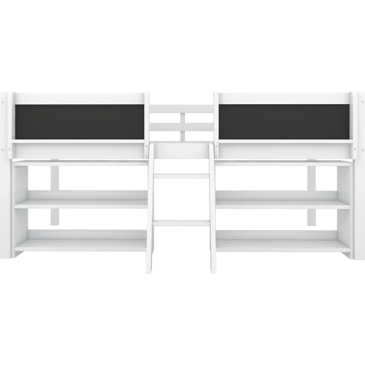 Kinder Halbhohes Bett 90x200 cm mit Aufbewahrungsfächern,Sicherheitsgeländer,stabile Leiter, Zeichentafel,multifunktionales Hochbett – Bild 9