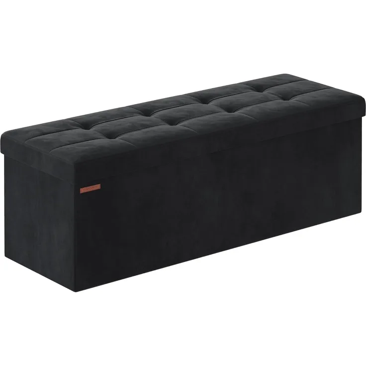 Songmics Sitzhocker mit Stauraum, klappbare Sitzbank, 38 x 110 x 38 cm Fußbank, Aufbewahrungsbox, bis 300 kg belastbar, für Wohnzimmer Schlafzimmer Flur, tintenschwarz LSF277B01