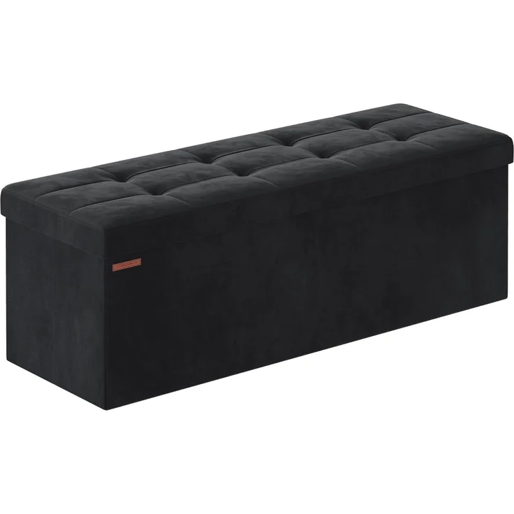 Songmics Sitzhocker mit Stauraum, klappbare Sitzbank, 38 x 110 x 38 cm Fußbank, Aufbewahrungsbox, bis 300 kg belastbar, für Wohnzimmer Schlafzimmer Flur, tintenschwarz LSF277B01