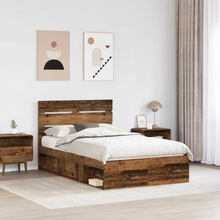 vidaXL Bettrahmen Altholz 120 x 190 cm Massives Kiefernholz 3411774 – Bild 2