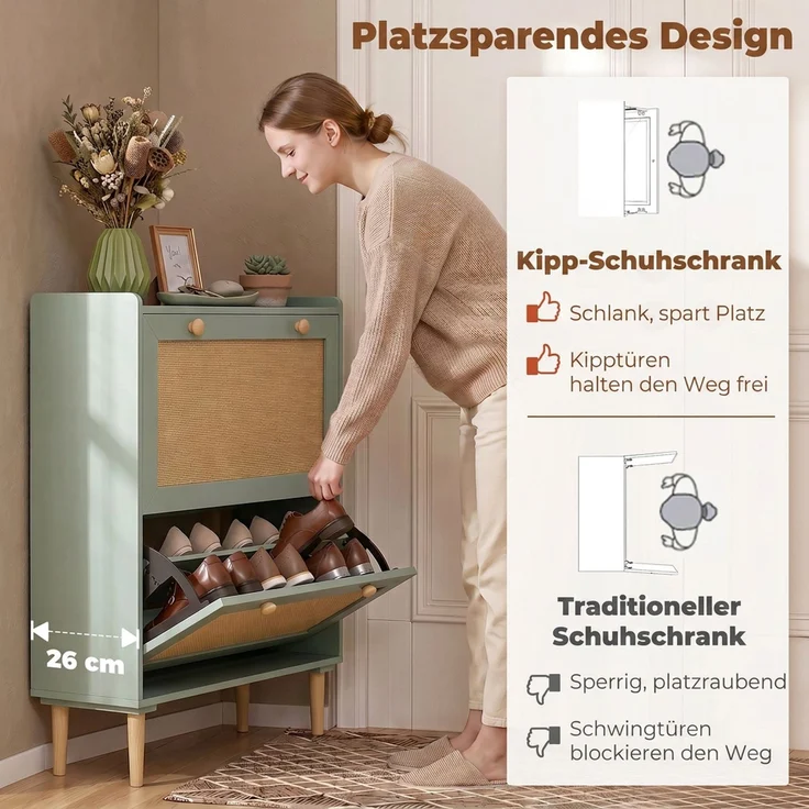 HOMCOM Schuhschrank, MDF, Kiefernholz, Hellgrün, 80 x 26 x 101 cm – Bild 6