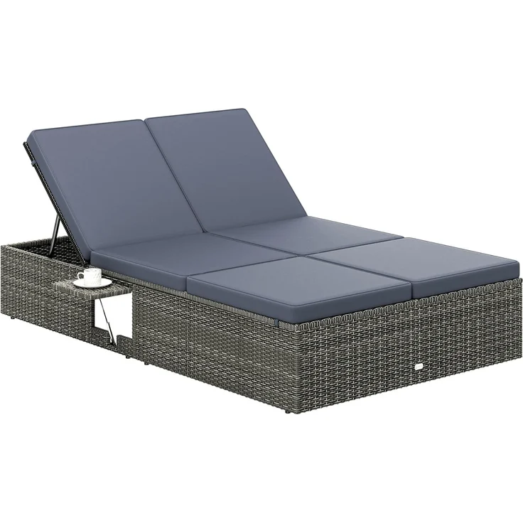 CASARIA® Sonnenliege 2 Personen Klapptisch Grau Anthrazit – Bild 1