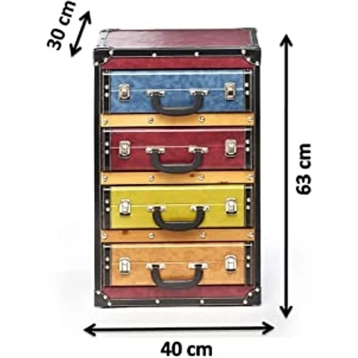 Kobolo Regal Kommode Schubladenturm Kofferoptik -bunt- 4 Fächer – Bild 3