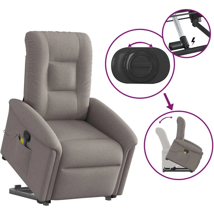 vidaXL Massagesessel mit Aufstehhilfe Taupe Stoff 3303271 – Bild 7