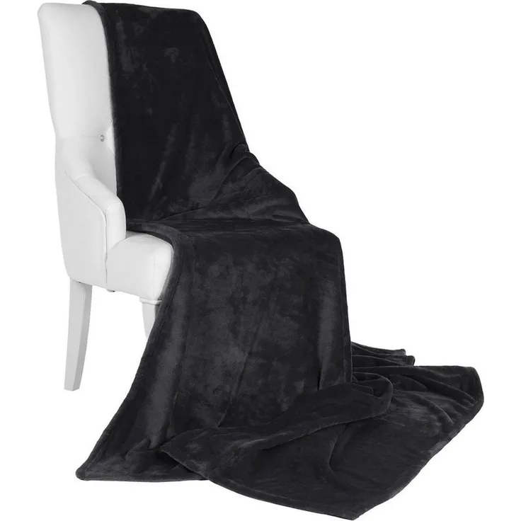 Wohndecke Aurelia Kuscheldecke Schwarz, 150x200 cm, Beautissu, Microfaser Fleecedecke als Tagesdecke oder Sofa Überwurf