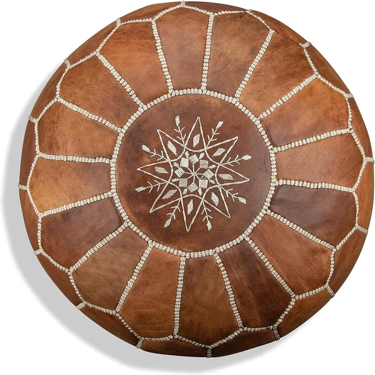 Marokkanischer Echtleder Pouf - Cognac Braun - Handgefertigt - gefüllt geliefert - Ottoman Sitzsack Fußhocker …