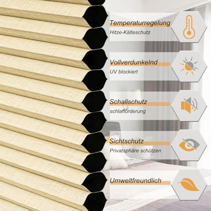 WOLTU Wabenplissee ohne Bohren Verdunklung Thermo Doppelplissee Klemmfix Zweifarbig 75x120 cm Beige-Weiß, Plissee Faltrollo Sonnen-, Sicht- & Schallschutz, Jalousie Plisseerollo für Fenster & Tür – Bild 3