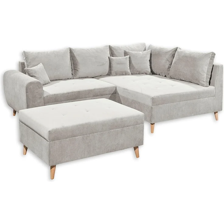 Stella Trading CALANDA Ecksofa mit Hocker, Stoffbezug Sand - Moderne Eckcouch mit Kissen & Massivholz Füßen - 249 x 94 x 175 cm (B/H/T)