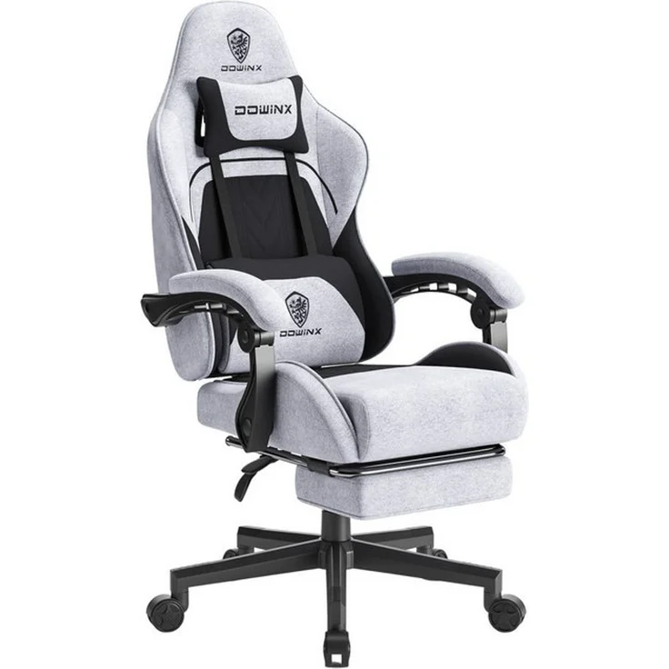 Dowinx Gaming-Stuhl Massage Gaming Stuhl Stoff mit Kopfstütze, Ergonomische Gaming Stuhl mit Fußstütze – Bild 4
