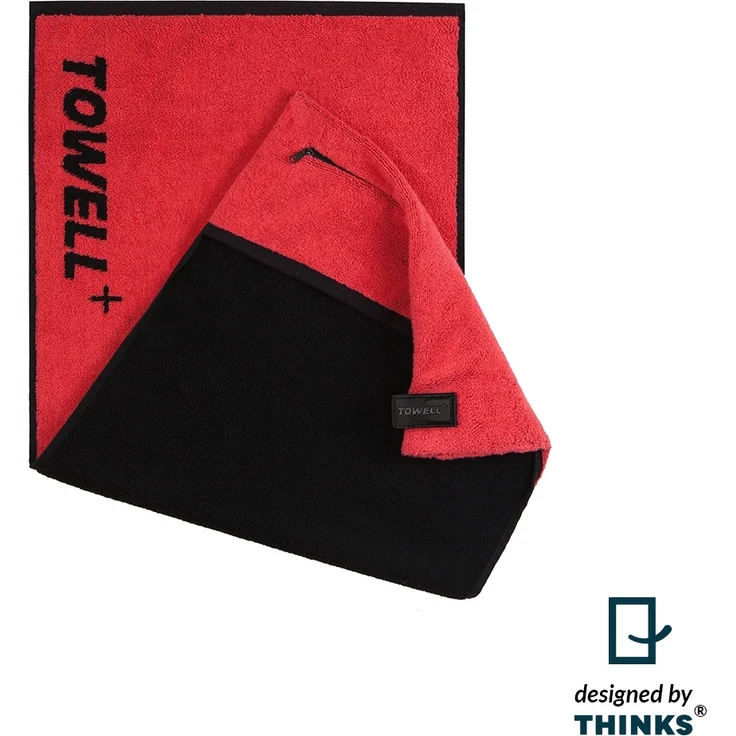 Stryve 'Towell +' Sporthandtuch mit integrierter Tasche, Baumwolle Rot/Schwarz, 40 x 90 cm – Bild 1