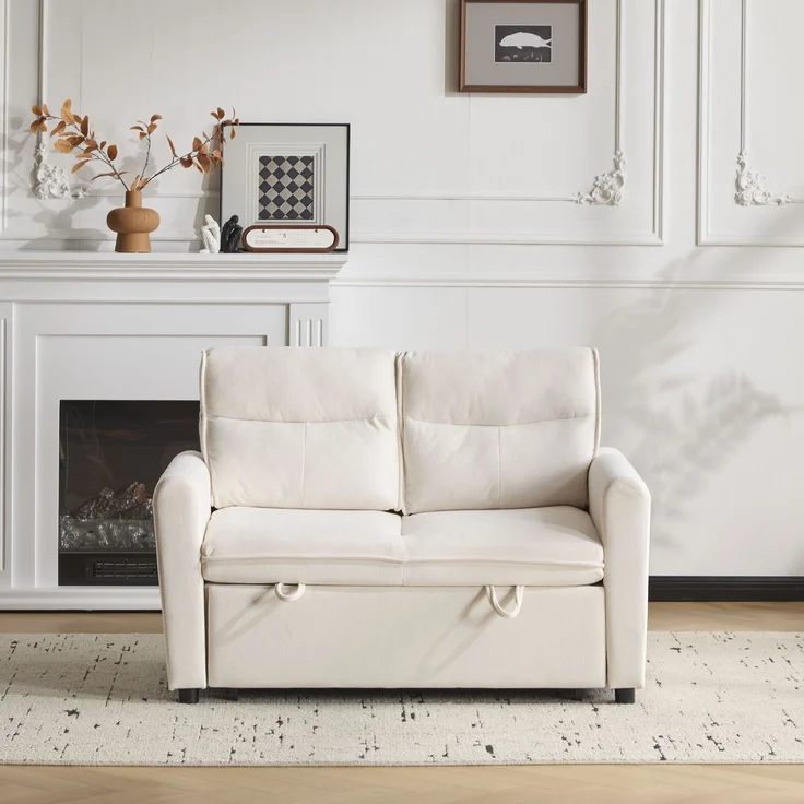 Schlafsofa aus Kettenwirk-Velours mit 5-fach verstellbarer Rückenlehne, ausziehbarem Bettfunktion & Klappsofa,Beige – Bild 4