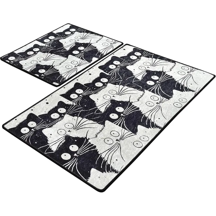 Badezimmerteppich-Set (2-teilig) Katzen Weiß und Schwarz