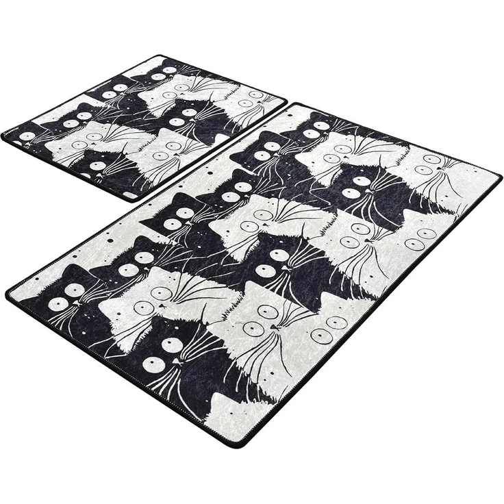 Badezimmerteppich-Set (2-teilig) Katzen Weiß und Schwarz – Bild 1