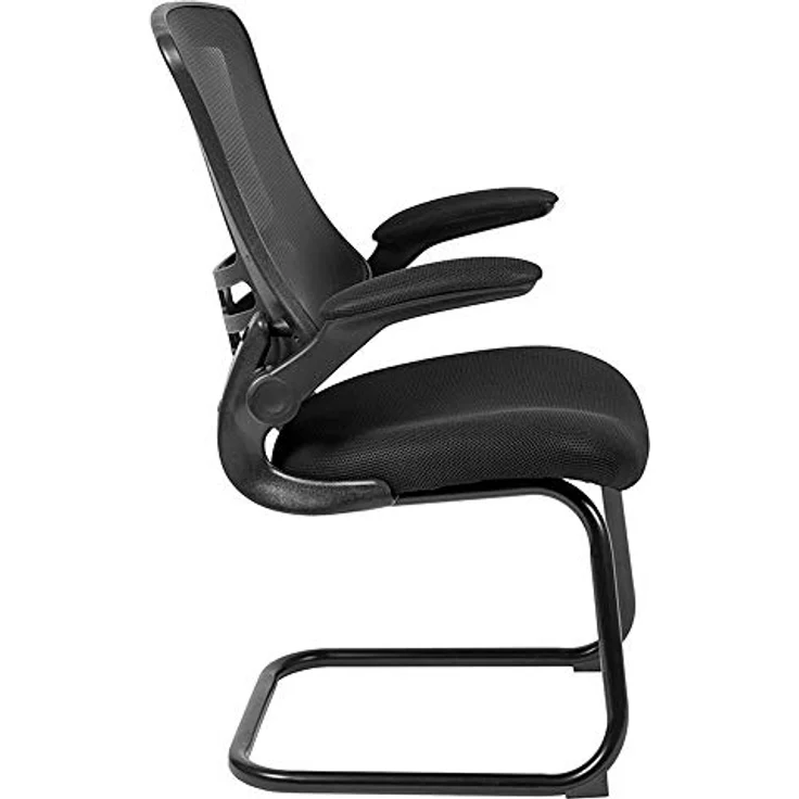 Flash Furniture Empfangsstuhl, Kufengestell, Beistellstuhl mit hochklappbaren Armlehnen, schwarzes Netzmaterial, 1 Stück – Bild 5