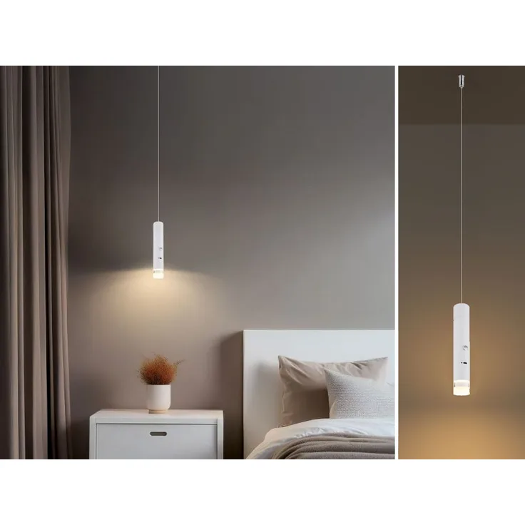 Akku Pendelleuchte PELO Weiß, dimmbar, abnehmbarer Leuchtenkopf Ø 3,8cm