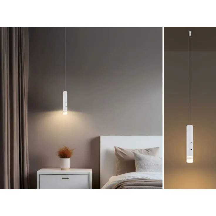 Akku Pendelleuchte PELO Weiß, dimmbar, abnehmbarer Leuchtenkopf Ø 3,8cm