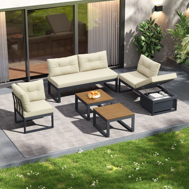 ZUBALIYA Garten-Loungeset - 191,5 x 191,5 x 79 cm , Beige , Polyester , verstellbare Rückenlehne , mit Stauraum – Bild 14