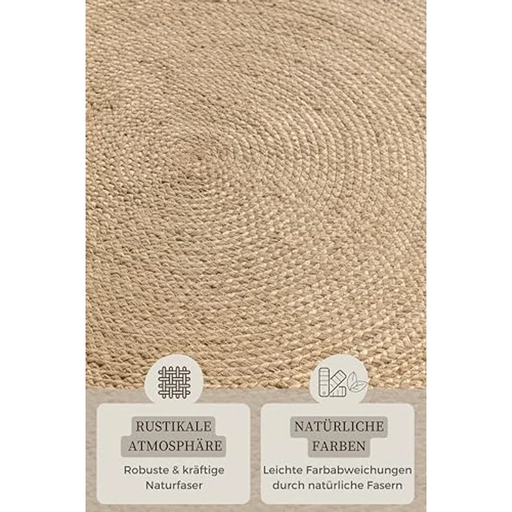 XXXL Juteteppich Jute Braided, Rund, Champagner, Ø 100 cm, Oeko-Tex® Standard 100, Beidseitig verwendbar, Pflegeleicht, Für Fußbodenheizung geeignet – Bild 4