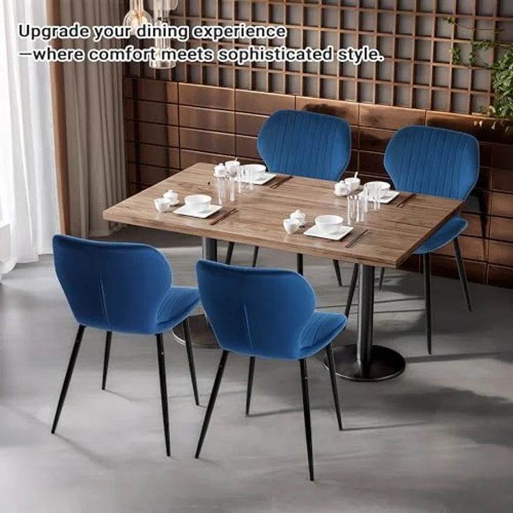 CangLong Mid-Century-Moderne Esstühle im 2er-Set, Polsterküchenstühle für Esszimmer, Samt-Bequemstuhl mit Metallbeinen, für Küche, Essbereich, Wohnzimmer, Blau – Bild 5