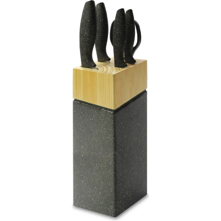 6-teiliges Messerset mit Küchenschere und marmoriertem Kiefernholzblock