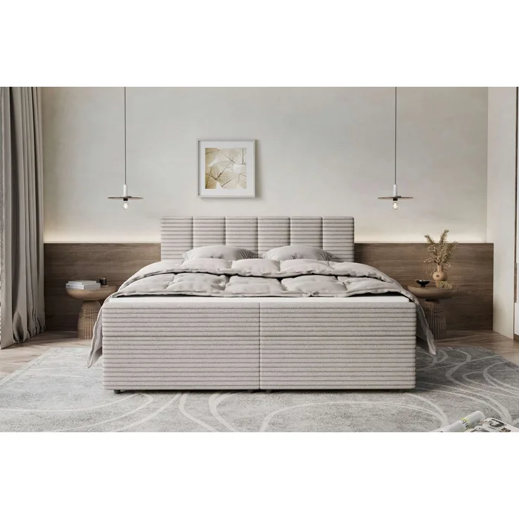 99rooms Boxspringbett Bergamo, 140/160/180/200x200 cm in Cordstoff AMBIENCE, mit Topper und Bonellfederkern