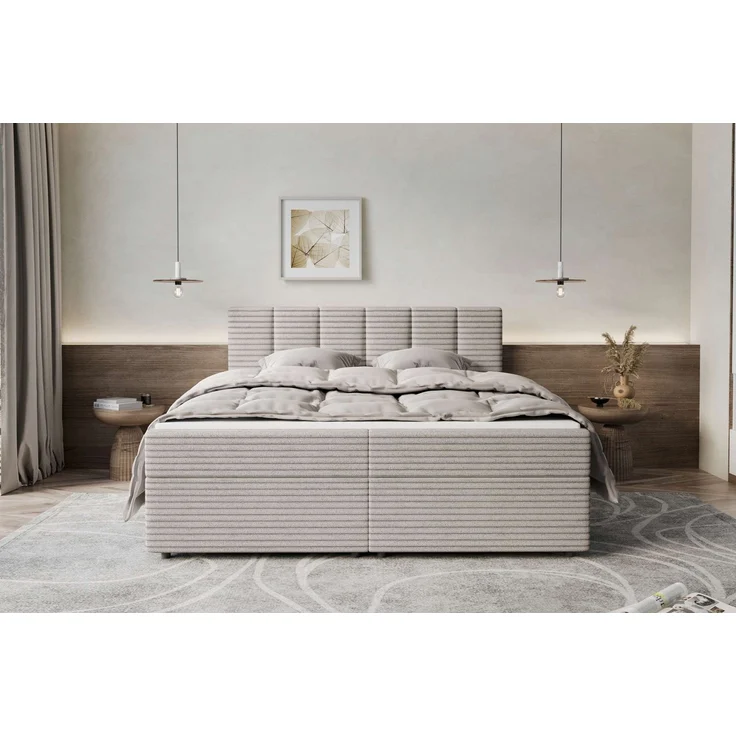 99rooms Boxspringbett Bergamo, 140/160/180/200x200 cm in Cordstoff AMBIENCE, mit Topper und Bonellfederkern
