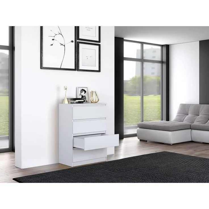 Home Collective Kommode weiß Schubladen, Schlafzimmer Flur kleiner Nachttisch, Schrank, Sideboard, Highboard, Breite 70 cm Höhe 97cm mit vier Schubladen – Bild 9