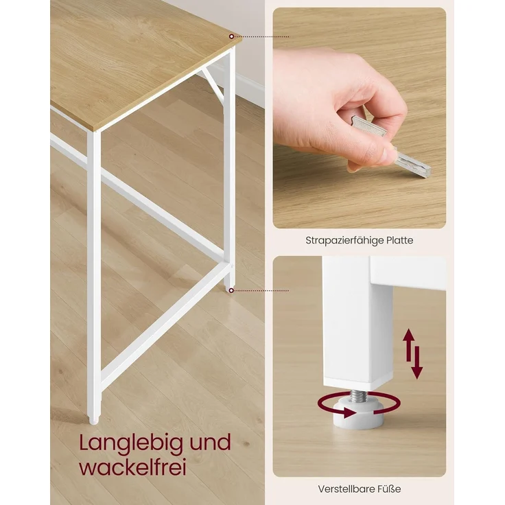 Vasagle Schreibtisch, Computertisch, Bürotisch, für Arbeitszimmer, Schlafzimmer, 50 x 80 x 76 cm, natureichenfarben-perlweiß LWDDE038W70 – Bild 5