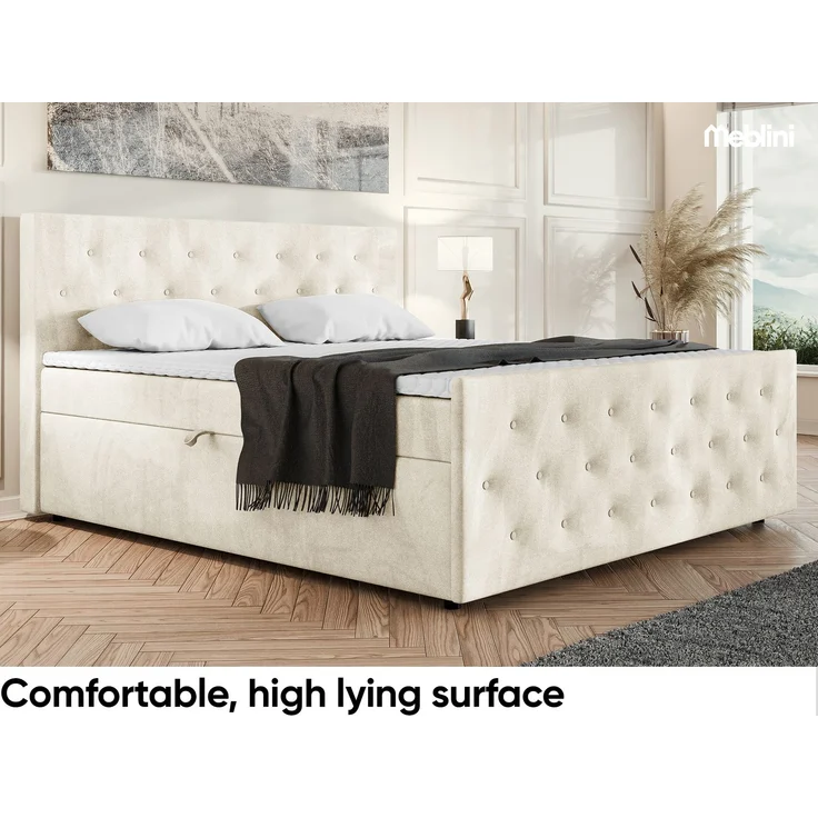 MEBLINI Boxspringbett PEDRO 180x200cm - H3P/Creme Samt - mit Bettkasten - Polsterbett - Doppelbett mit Topper & Taschenfederkern-Matratze – Bild 6