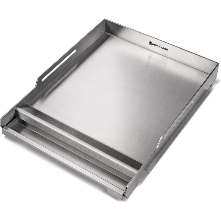 BURNHARD® Premium Plancha Grillplatte Edelstahl für Gasgrill GRANT – massive 4 mm Grillfläche, hoher Rand & Fettauffangschale, spülmaschinenfest - Schwarz - #946371