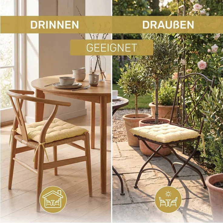 Lavea Stuhlkissen Lavea® Sitzkissen & Stuhlkissen 40x40 cm – 4er/8er Set, 40x40x3 cm, mit Stoffbändern, Indoor & Outdoor, für Garten & Balkon – Bild 3