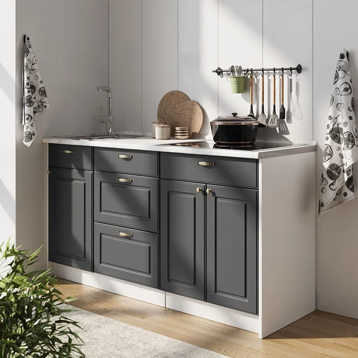 Küchenblock Fame-Line Anthrazit-Gold Landhaus 150 cm, AP Marmor Vicco – Bild 5