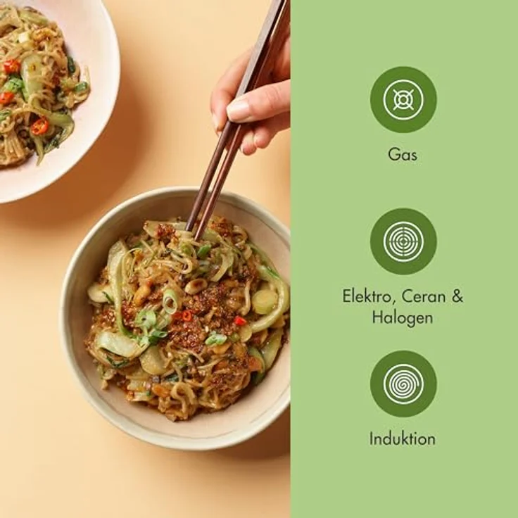 Reishunger Premium Wok aus Edelstahl | 32 cm Durchmesser | Mit Glasdeckel | Für alle Herdarten, Induktionsgeeignet | Wabenstruktur mit Antihaftbeschichtung | Spülmaschinengeeignet, Ofenfest – Bild 6
