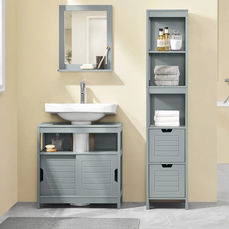 SoBuy FRG128-II-SG Waschbeckenunterschrank, MDF, Lackiert, Grau, 58 x 60 x 29 cm – Bild 5