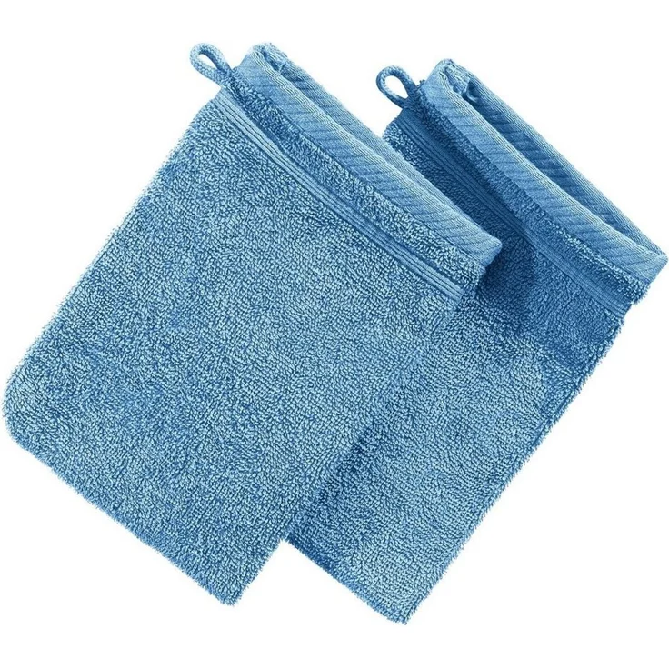 Erwin Müller Waschhandschuh Waschhandschuh "Heidelberg" 2er-Pack, Frottier (2-St), Walk-Frottier Uni, Hellblau – Bild 1